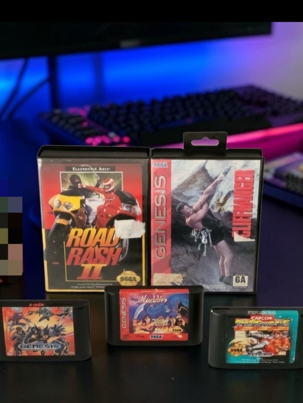 (Lot Of 5)Sega Genesis Road Rash II/Cliffhanger/X-men/Street Fighter II/Aladdin.